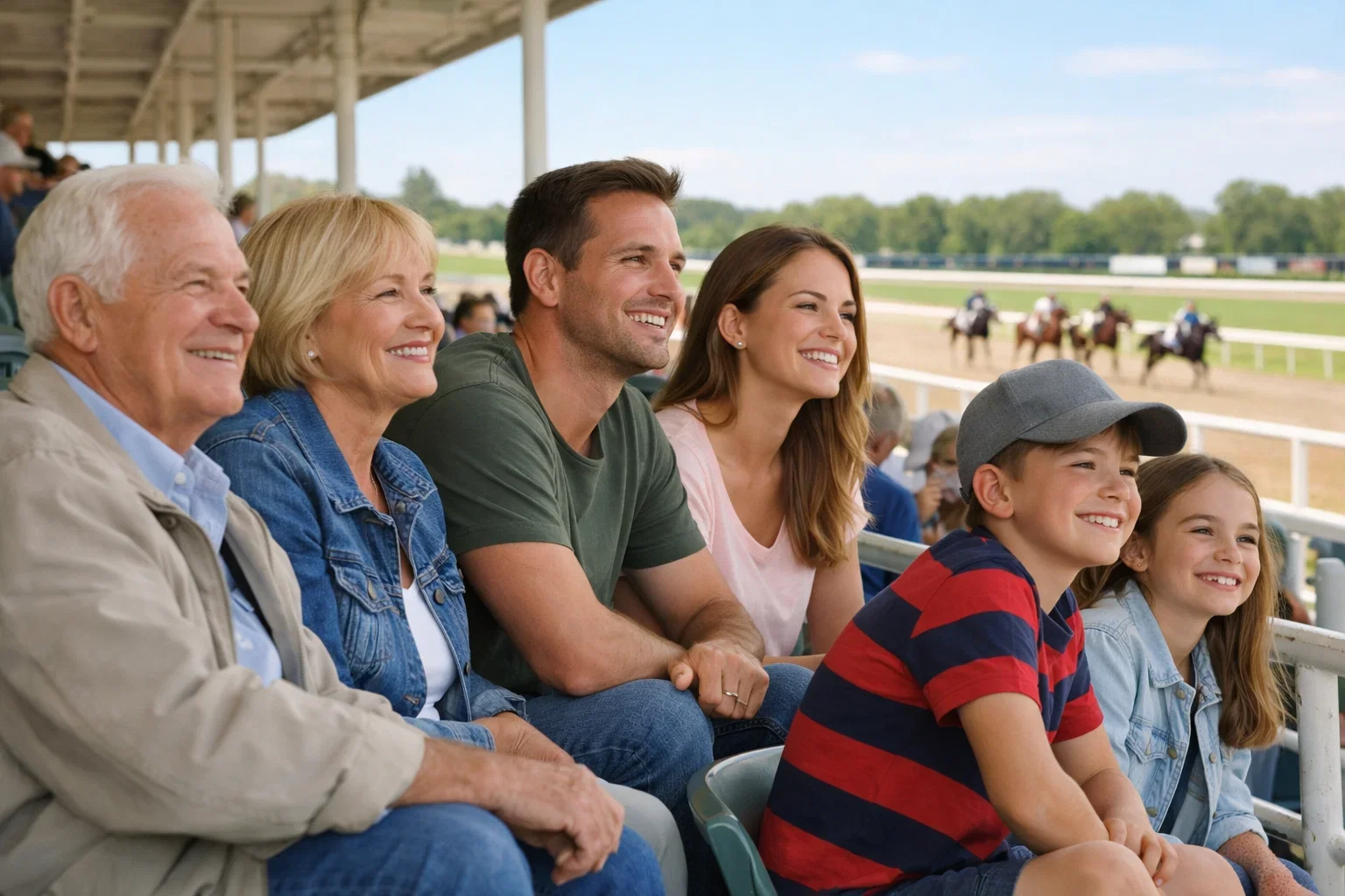 Familie genießt gemeinsam einen Tag auf der Pferderennbahn