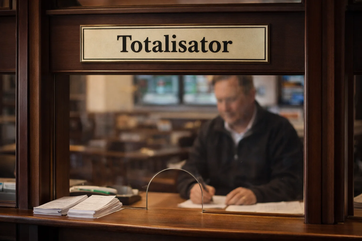 Klassischer Totalisator-Schalter auf einer deutschen Pferderennbahn