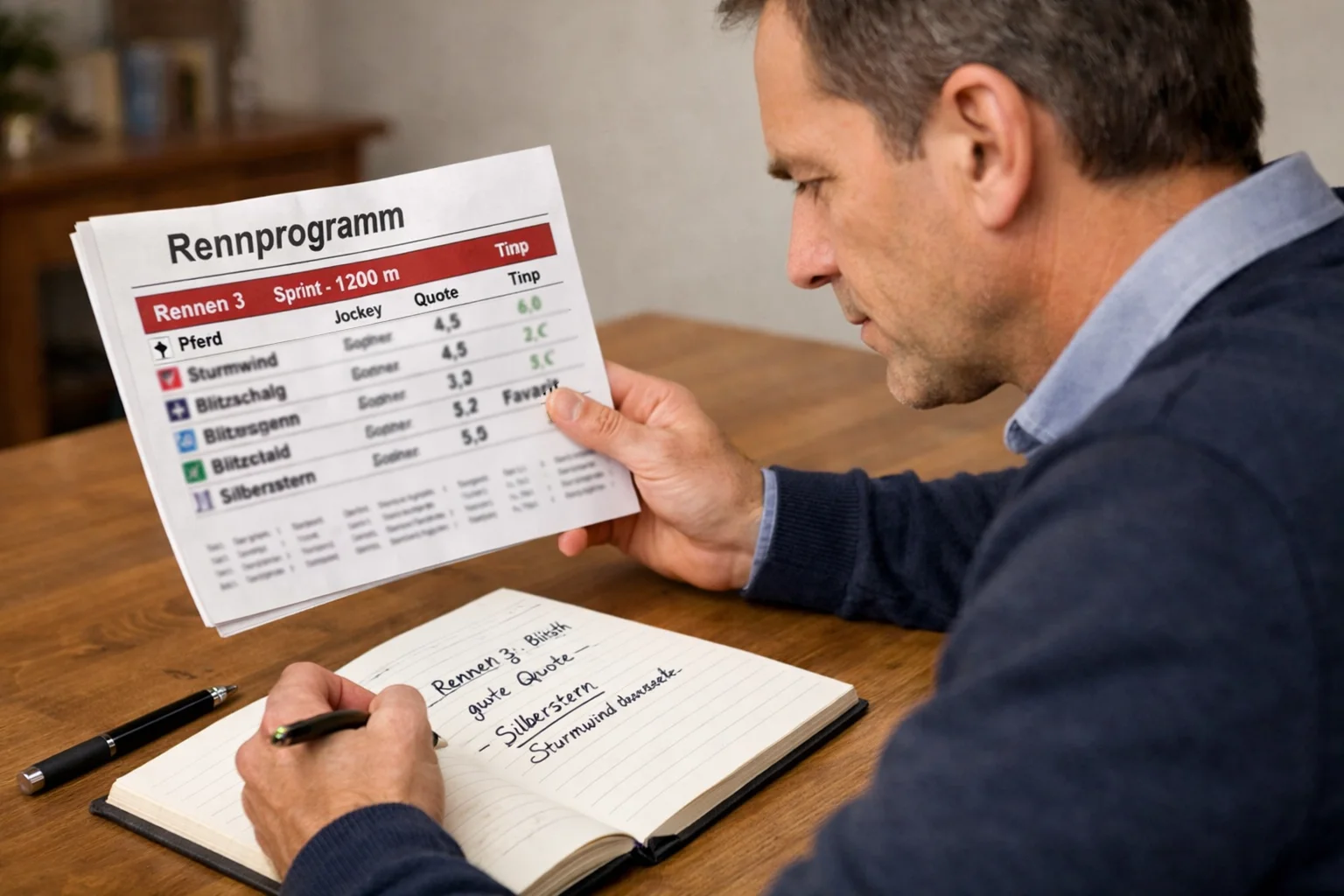 Konzentrierter Wetter vergleicht Quoten auf Bildschirm und Rennprogramm