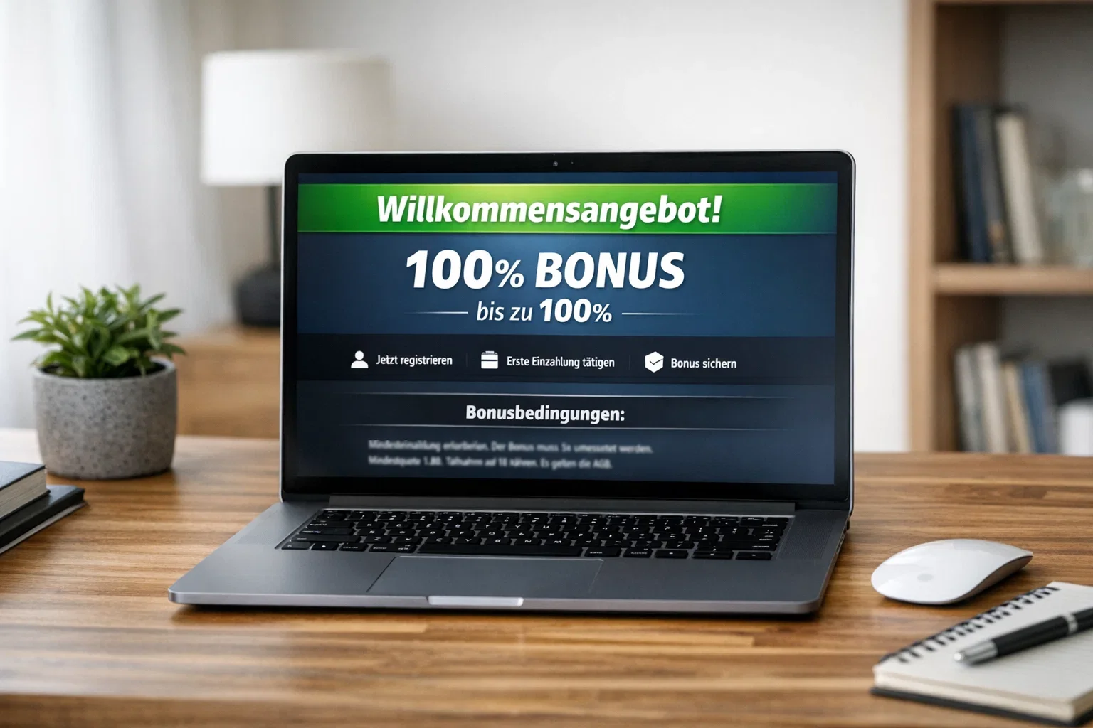 Willkommensangebot auf Wettplattform-Bildschirm mit Bonusbedingungen